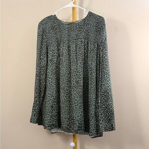 J. Jill Animal Print Smocked Peasant Blouse Medium